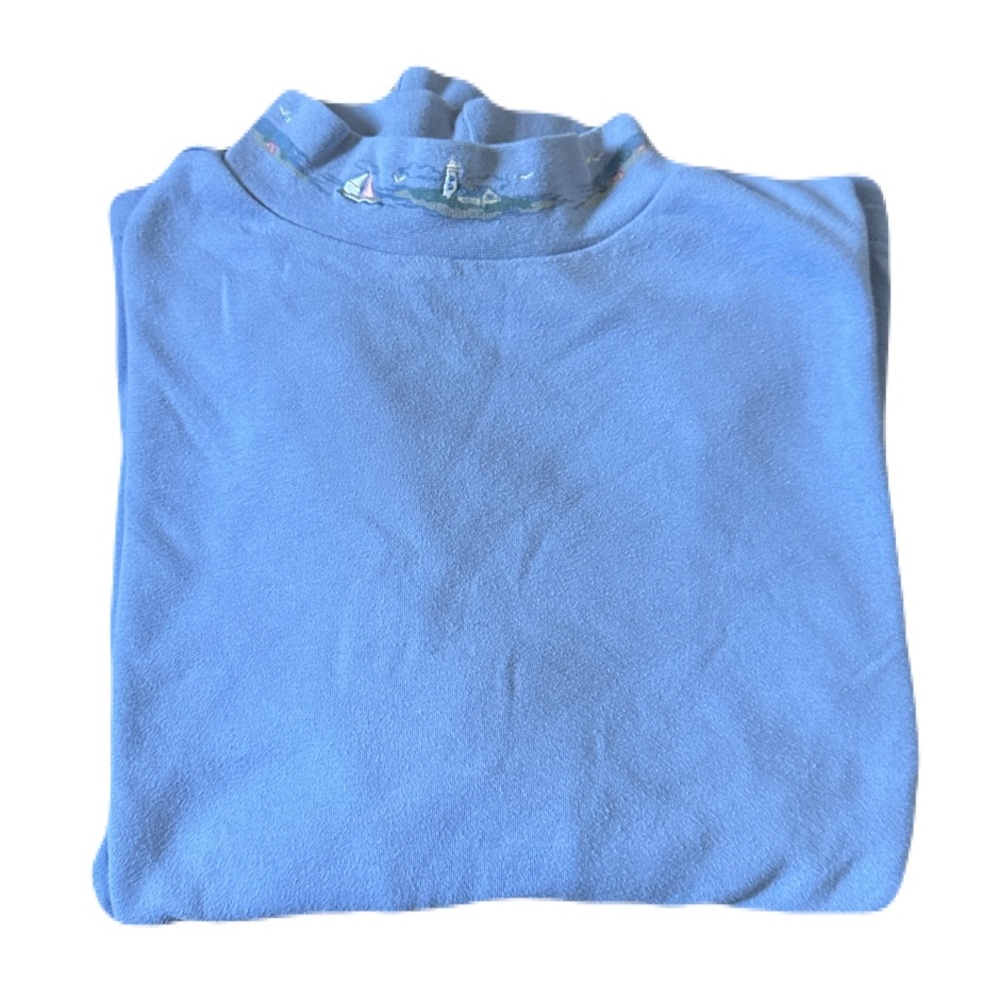 Northern Reflections Medium Blue Vintage Turtleneck Long Sleeve Sailboat Granny